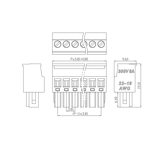 3.81MM side vertical plug-in terminal socket plug